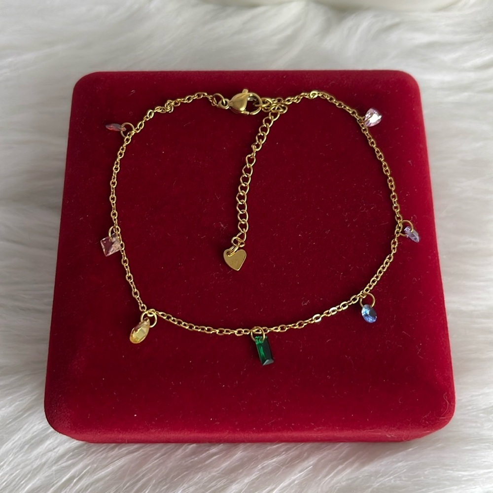 18k Gold Plated Colorful Gem Bracelet Anklet
